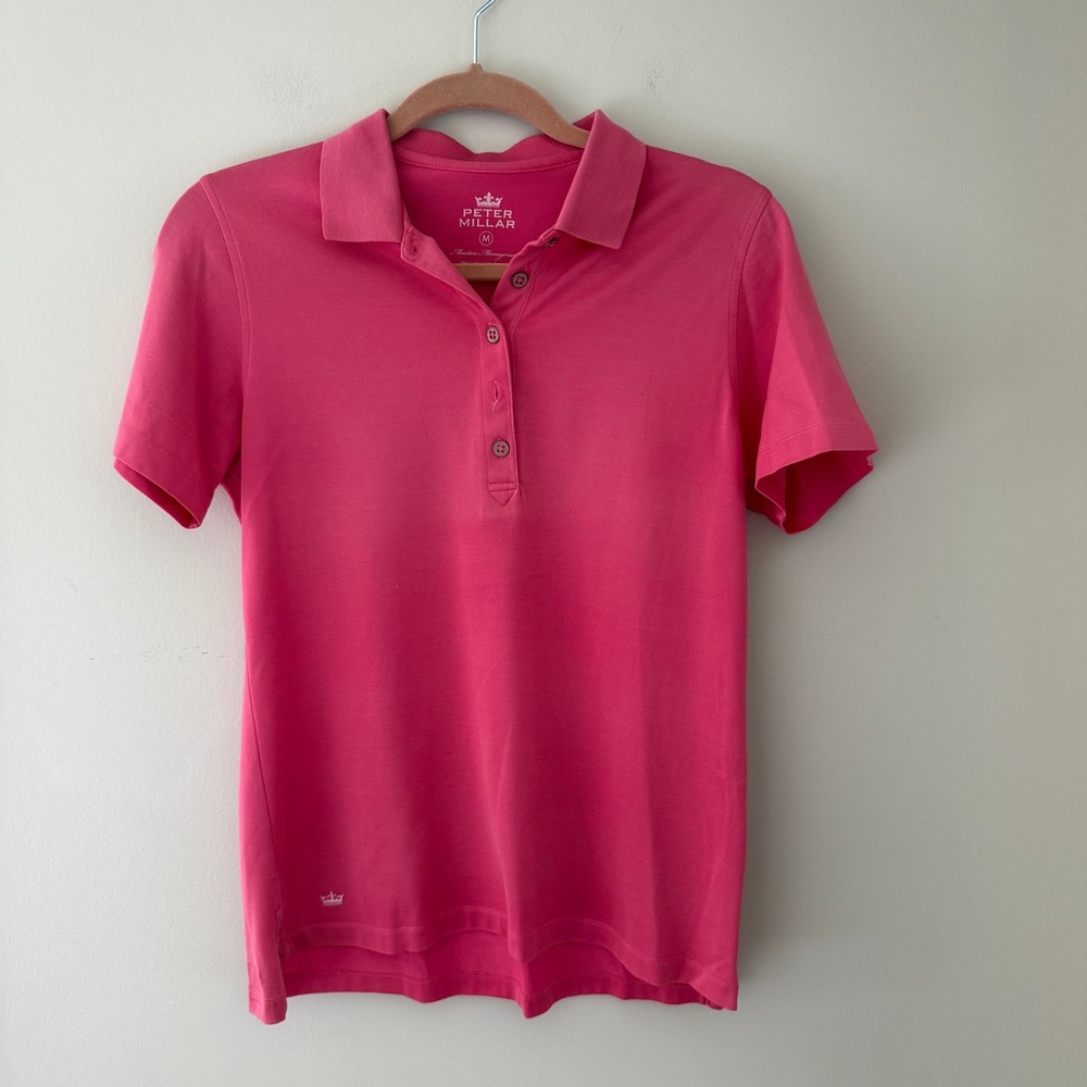 Peter Millar Womens Pink Moisture Management Short Sleeve Polo Shirt Medium